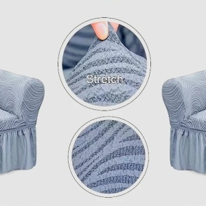 Set 2 Huse elastice pentru fotolii, cu volanas si model Jacquard Gri in dungi