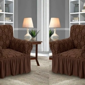 Set 2 Huse elastice pentru fotolii, cu volanas si model Jacquard Maro