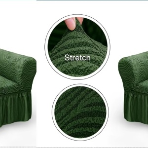 Set 2 Huse elastice pentru fotolii, cu volanas si model Jacquard Verde in dungi