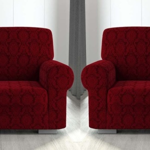 Set 2 huse elastice pentru fotolii, fara volanas, cu model Jacquard Bordo
