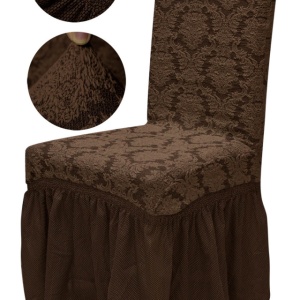Set 6 huse elastice pentru scaune, cu volanas, model Jacquard Maro