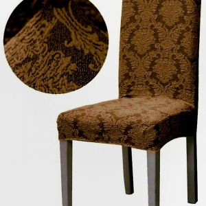 Set 6 huse elastice pentru scaune, model Jacquard, Maro
