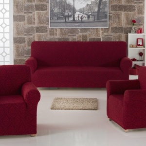 Set huse elastice pentru canapea 3 Locuri si 2 fotolii, fara volanas, model Jacquard Bordo