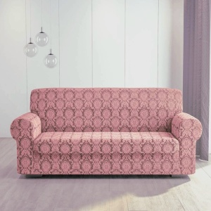 Husa elastica pentru canapea 3 locuri, fara volanas, model Jacquard Roz