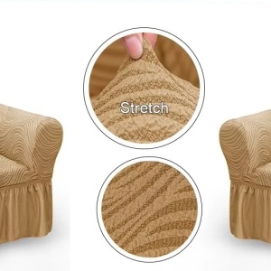 Set 2 Huse elastice pentru fotolii, cu volanas si model Jacquard Bej in dungi