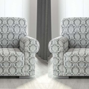 Set 2 huse elastice pentru fotolii, fara volanas, cu model Jacquard Alb