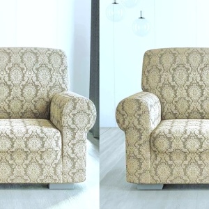 Set 2 huse elastice pentru fotolii, fara volanas, cu model Jacquard Bej Deschis