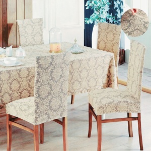 Set 6 huse elastice pentru scaune, model Jacquard, Bej Deschis - Img 3