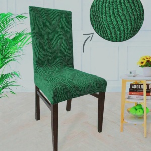 Set 6 huse elastice pentru scaune, model Jacquard, Verde in dungi