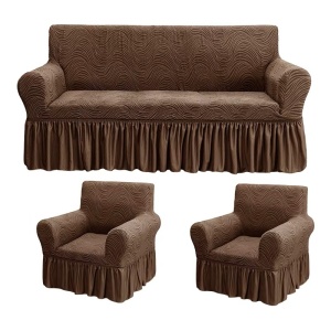 Set huse elastice pentru canapea 3 Locuri si 2 fotolii, cu volanas, model Jacquard Maro in dungi