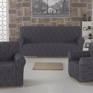 Set huse elastice pentru canapea 3 Locuri si 2 fotolii, fara volanas, model Jacquard Cenusiu