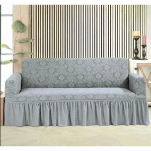 Husa elastica pentru canapea 3 locuri, cu volanas, model Jacquard, Gri