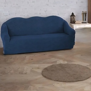 Husa elastica pentru canapea 3 locuri, fara volanas, model Jacquard Albastru in dungi