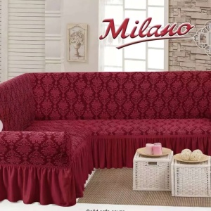 Husa elastica pentru coltar, cu volanas, model Jacquard Bordo