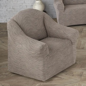 Husa elastica pentru coltar, fara volanas, model Jacquard Bej in dungi - Img 4