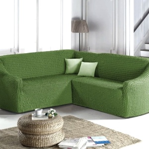 Husa elastica si creponata pentru coltar, fara volanas, culoare Verde