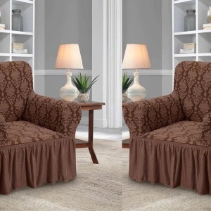 Set 2 Huse elastice pentru fotolii, cu volanas si model Jacquard Maro