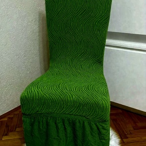 Set 6 huse elastice pentru scaune, cu volanas, model Jacquard Verde in dungi