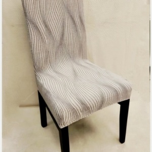 Set 6 huse elastice pentru scaune, model Jacquard, Bej deschis in dungi