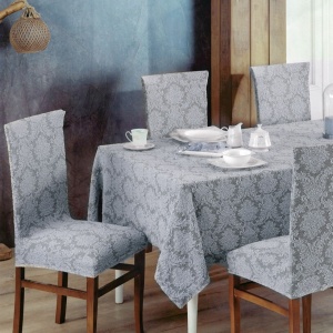Set 6 huse elastice pentru scaune, model Jacquard, Gri