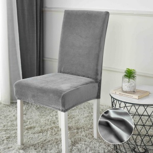 Set 6 huse pentru scaune, elastice si catifelate, culoare Gri