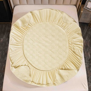 Husa de pat cu elastic + 2 fete perna, catifelate, tip topper, 160 x 200 cm, Crem - Img 3