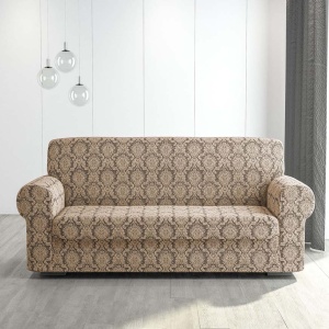 Husa elastica pentru canapea 3 locuri, fara volanas, model Jacquard, Cappuccino