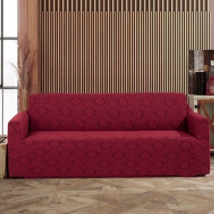Husa elastica pentru canapea 3 locuri, fara volanas, model Jacquard, Bordo