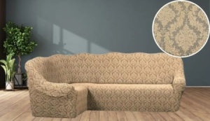 Husa elastica pentru coltar, fara volanas, model Jacquard Bej