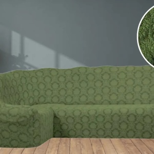 Husa elastica pentru coltar, fara volanas, model Jacquard Verde