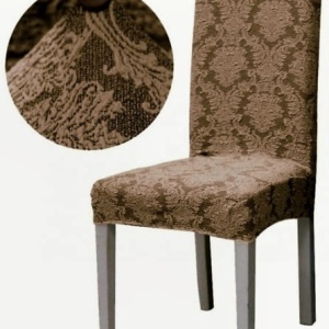Set 6 huse elastice pentru scaune, model Jacquard, Cappuccino