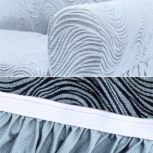Set huse elastice pentru canapea 3 Locuri si 2 fotolii, cu volanas, model Jacquard Gri in dungi - Img 6