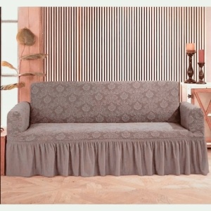 Husa elastica pentru canapea 3 locuri, cu volanas, model Jacquard, Cappuccino
