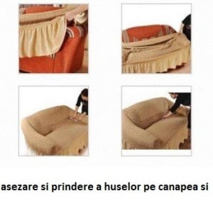 Husa elastica pentru canapea 3 locuri, cu volanas, model Jacquard, Cenusiu - Img 3