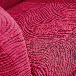 Husa elastica pentru coltar, cu volanas, model Jacquard Bordo in dungi - Img 5