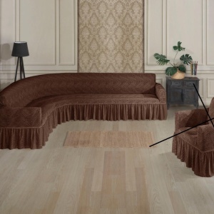 Husa elastica pentru coltar, cu volanas, model Jacquard Maro in dungi