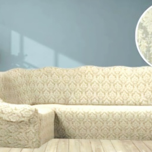 Husa elastica pentru coltar, fara volanas, model Jacquard Bej Deschis