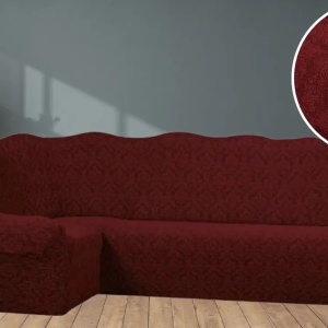 Husa elastica pentru coltar, fara volanas, model Jacquard Bordo