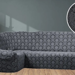 Husa elastica pentru coltar, fara volanas, model Jacquard Cenusiu