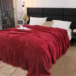 Patura Cocolino pufoasa cu dungi 200 x 230 cm, Bordo
