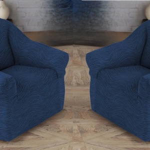 Set 2 huse elastice pentru fotolii, fara volanas, cu model Jacquard Albastru in dungi