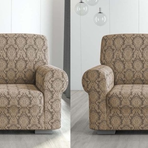 Set 2 huse elastice pentru fotolii, fara volanas, cu model Jacquard Cappuccino