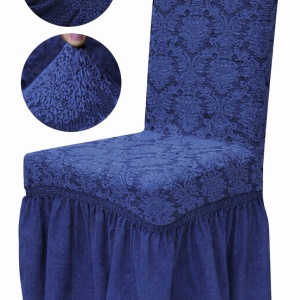 Set 6 huse elastice pentru scaune, cu volanas, model Jacquard Albastru