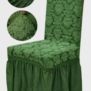 Set 6 huse elastice pentru scaune, cu volanas, model Jacquard Verde