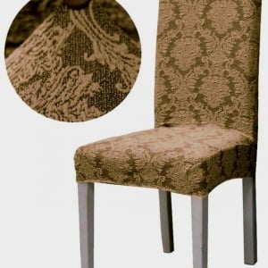 Set 6 huse elastice pentru scaune, model Jacquard, Maro deschis