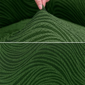 Set 6 huse elastice pentru scaune, model Jacquard, Verde in dungi - Img 3