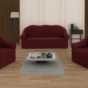 Set huse elastice pentru canapea 3 Locuri si 2 fotolii, fara volanas, model Jacquard Bordo in dungi