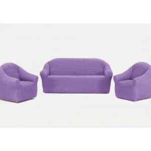 Set huse elastice si creponate pentru canapea 3 locuri, canapea 2 locuri si 2 fotolii, fara volanas, lila