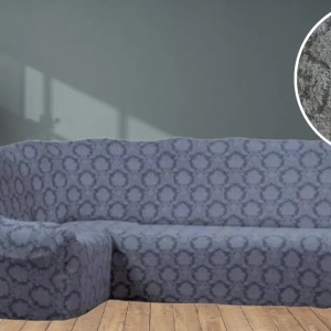 Husa elastica pentru coltar, fara volanas, model Jacquard Cenusiu - Img 2