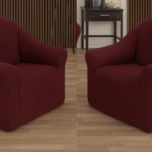 Set 2 huse elastice pentru fotolii, fara volanas, cu model Jacquard Bordo in dungi